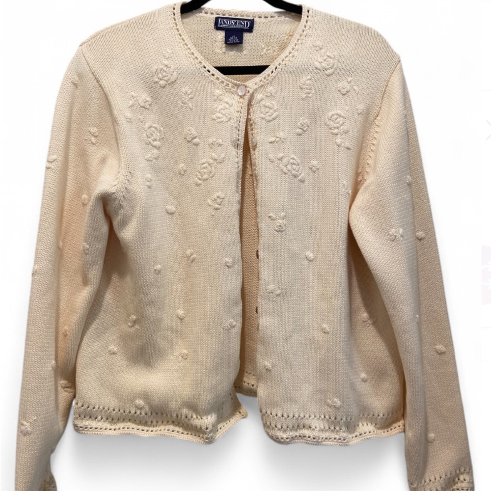 Vintage Lands Ends Cream Textured Women's Sweater